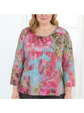 Tanjay artsy watercolor cottagecore vibrantfloral print long sleeve top. Size 20